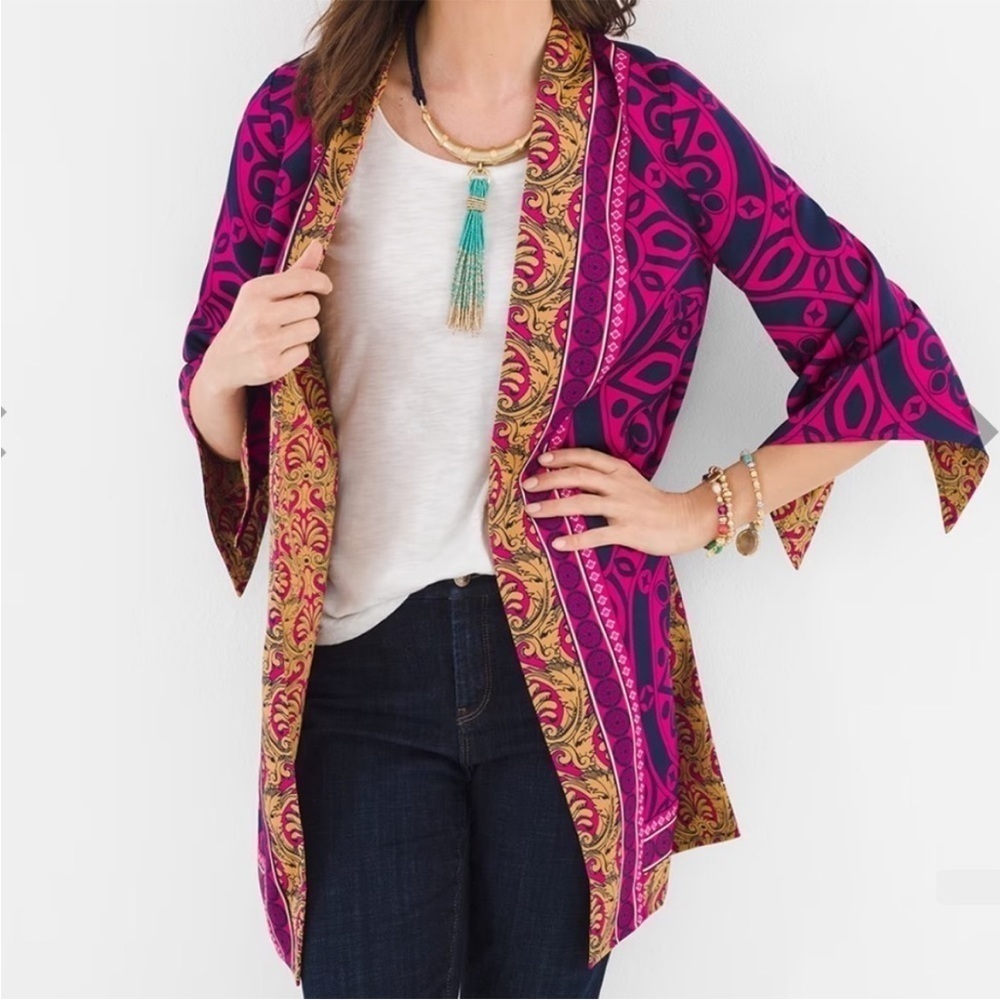 Like New Chico's Reversible Open Front Kimono Style Top